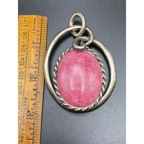 Vintage silver tone Rose agate necklace pendant heavy - Picture 8 of 9